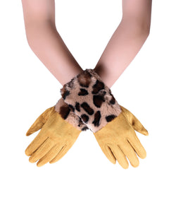 Faux Fur Leopard Print Touch-Screen Gloves - Fashion Scarf World