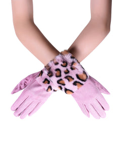Faux Fur Leopard Print Touch-Screen Gloves - Fashion Scarf World