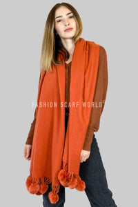 Plain Wool Pom Pom Scarf - Fashion Scarf World