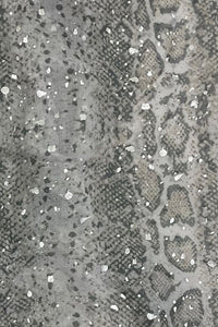 Silver Splatter Foiled Snakeskin Print Scarf with Tassels - Fashion Scarf World