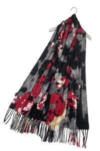 Abstract Flower Print Soft Wool Tassel Scarf