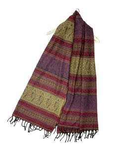 Aztec Wool Blend Tassel Scarf - Red & Purple