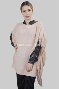 Pearl & Bead Shoulder Knitted Poncho - Fashion Scarf World