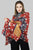 Colour Block Ivy Print Frayed Scarf - Red/Blue