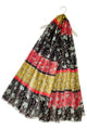 Colour Block Ivy Print Frayed Scarf - Black/Red