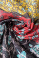 Colour Block Ivy Print Frayed Scarf - Black/Red