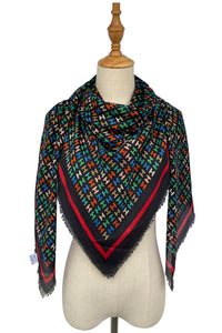 Multi Coloured 'H' Letter Print Square Scarf - Fashion Scarf World