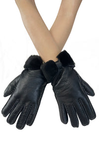 Bow Woolen Soft Leather Handmade Gloves
