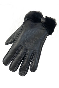 Bow Woolen Soft Leather Handmade Gloves