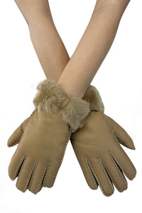 Bow Woolen Soft Leather Handmade Gloves