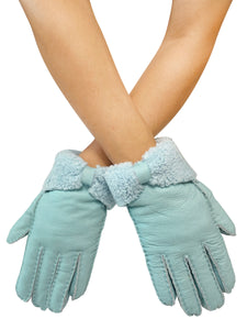 Bow Woolen Soft Leather Handmade Gloves