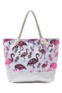 Foiled Flamingo Print Beach Bag - Fashion Scarf World