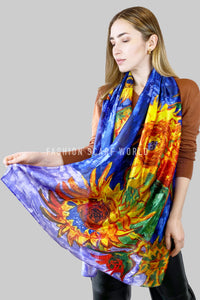 Van Gogh Six Sunflowers Print Silk Scarf