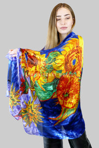 Van Gogh Six Sunflowers Print Silk Scarf