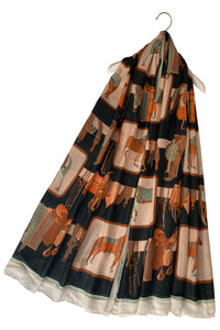 Equestrian Horse Saddle & Stirrups Print Scarf