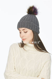 Faux Fur Coloured Pom Pom Beanie Hat - Fashion Scarf World