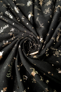 Metallic Foil Snowflake & Reindeer Christmas Scarf