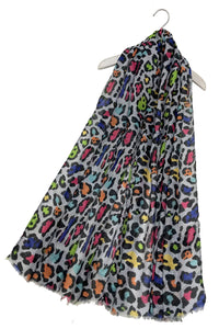 Neon Leopard Print Scarf with Frayed Edge