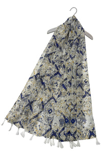 Aztec Diamond Block Print Tassel Scarf