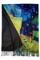 Van Gogh Terrace At Night Print Wool Scarf with Tassel Edge