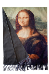 Leonardo Da Vinci Mona Lisa Print Wool Scarf with Tassel Edge