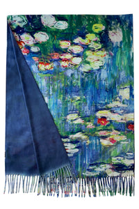 Monet Water Lily Painting Print Wool Scarf with Tassels