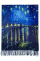 Van Gogh Starry Over The Rhone Wool Scarf with Tassel Edge