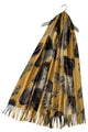 Large Feather Print Wool Scarf with Tassel Edge - Yellow