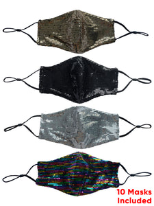 Face Coverings Masks (Pack of 10) Plain Sequin - Mixed Colours