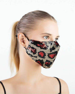 Face Coverings Masks (Pack of 10) Leopard Sequin - Mixed Colours