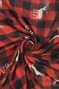 Reindeer & Tartan Check Print Christmas Scarf