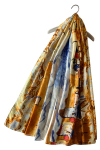 Impressionist Style Village Print Silk Scarf