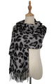 Warm Leopard Wool Scarf with Tassels