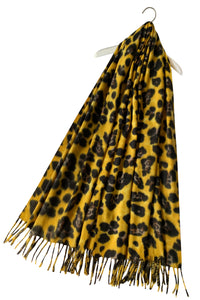 Warm Leopard Wool Scarf with Tassels