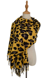 Warm Leopard Wool Scarf with Tassels