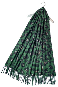 Warm Leopard Wool Scarf with Tassels
