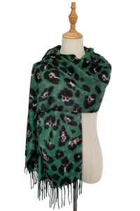Warm Leopard Wool Scarf with Tassels