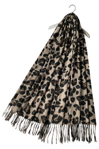 Warm Leopard Wool Scarf with Tassels