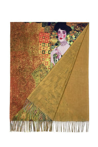 Klimt 'Portrait Of Adele' Print Wool Tassel Scarf
