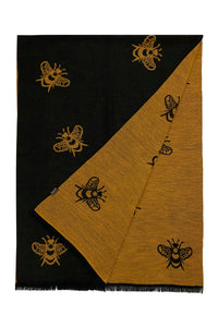 Reversible Soft Wool Bee Print Frayed Edge Scarf