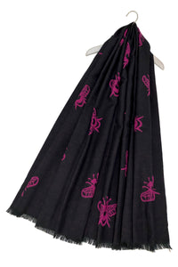 Reversible Soft Wool Bee Print Frayed Edge Scarf