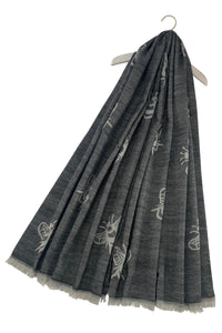 Reversible Soft Wool Bee Print Frayed Edge Scarf