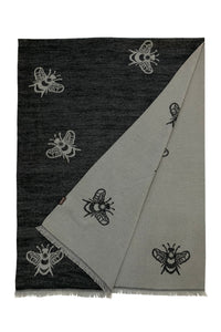 Reversible Soft Wool Bee Print Frayed Edge Scarf