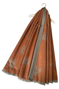 Reversible Soft Wool Bee Print Frayed Edge Scarf