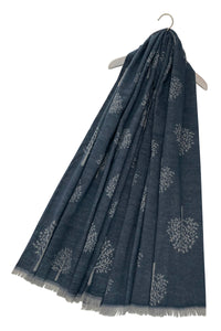 Reversible Soft Wool Tree Print Frayed Edge Scarf