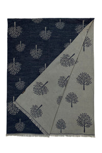 Reversible Soft Wool Tree Print Frayed Edge Scarf