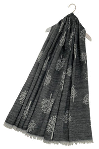 Reversible Soft Wool Tree Print Frayed Edge Scarf