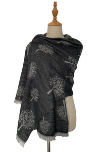 Reversible Soft Wool Tree Print Frayed Edge Scarf