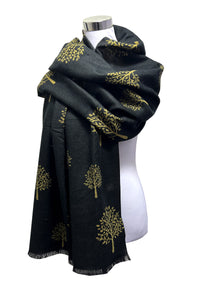 Reversible Soft Wool Tree Print Frayed Edge Scarf