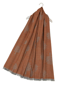 Reversible Soft Wool Tree Print Frayed Edge Scarf